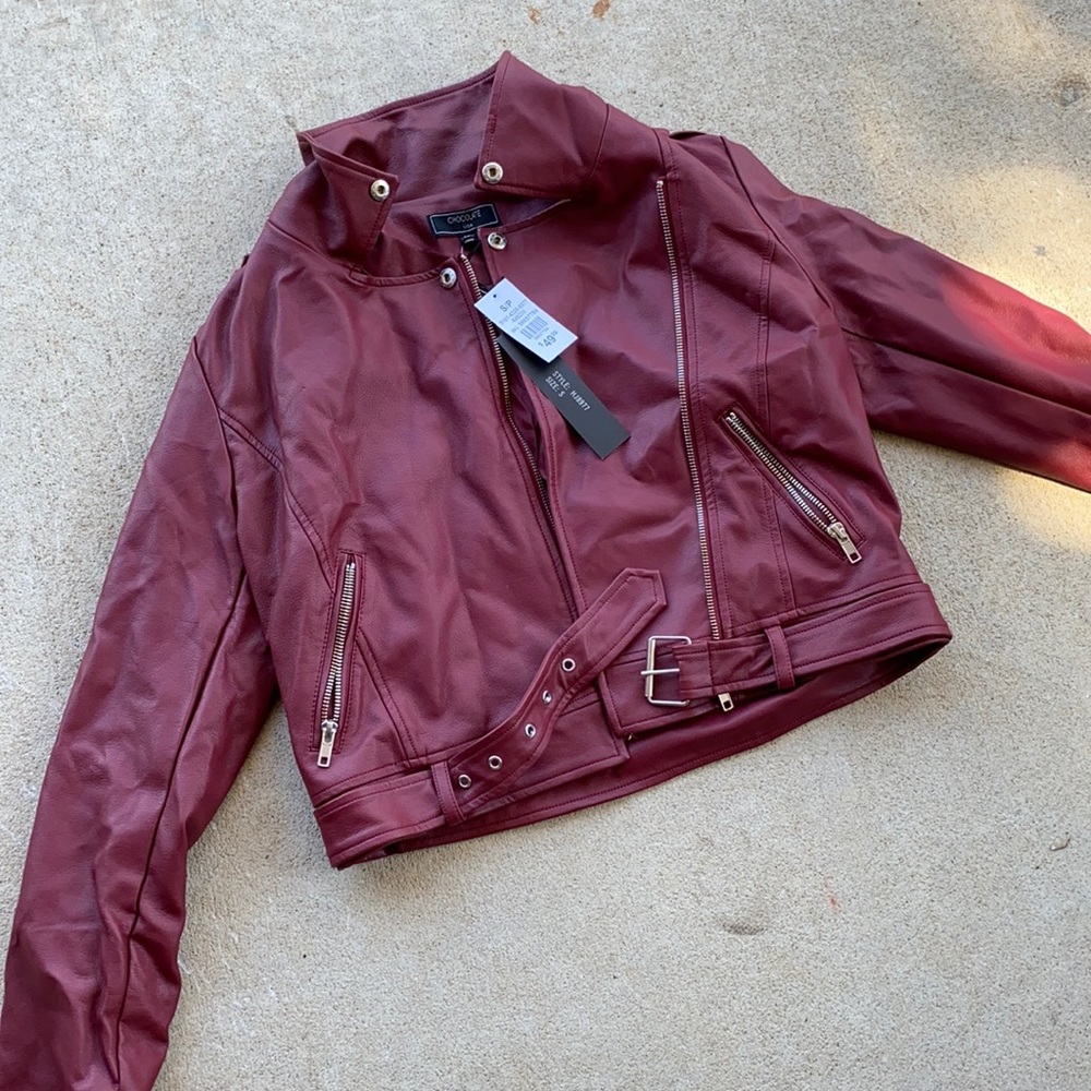 Burgundy Faux Leather Jacket